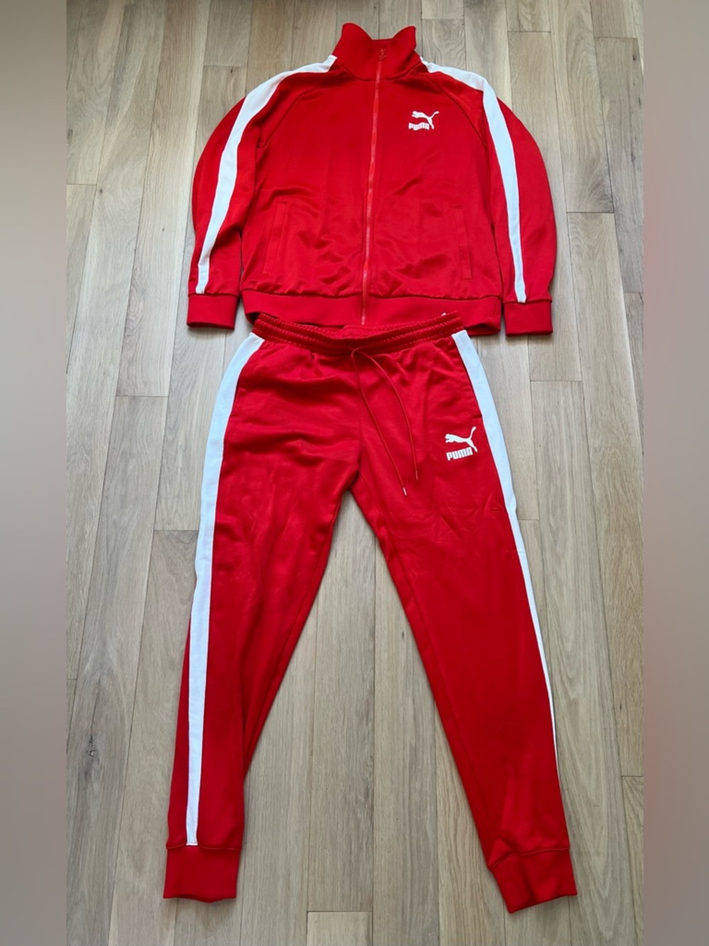 Puma T7 Red and White Men's Track Jacket and Joggers Pants Set XL